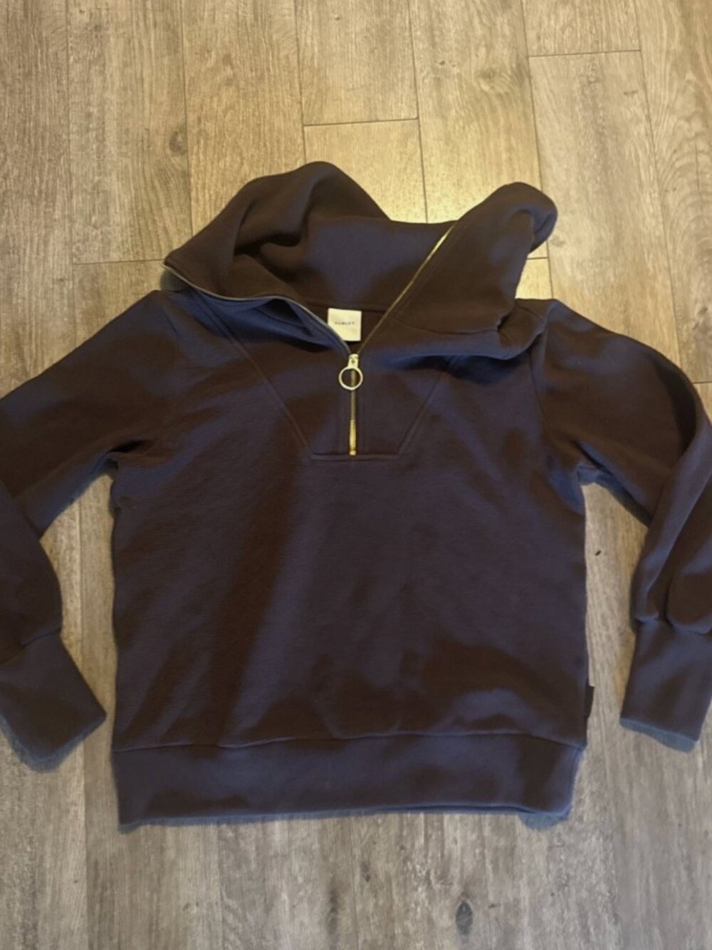 Varley Sweatshirt Womens M Brown Vine Ribbed 1/4 Zip Pullover Knit Stretch